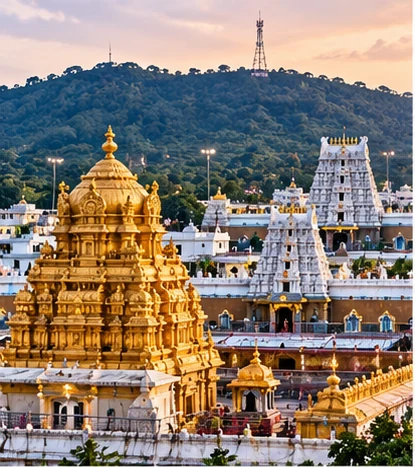 Temple complex among green Tirumala hills