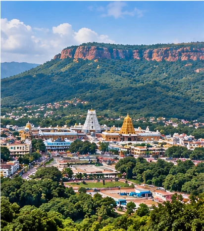 Temple town and green hills